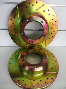 Brake Disc Front cross drilled grooved (pair) Defender Discovery Ser1 & Range Rover Classic LR017952CDG